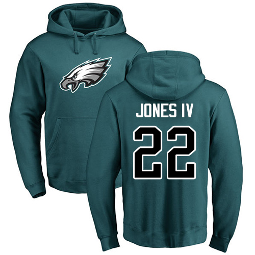 Men Philadelphia Eagles #22 Sidney Jones Green Name and Number Logo NFL Pullover Hoodie Sweatshirts->nfl t-shirts->Sports Accessory
